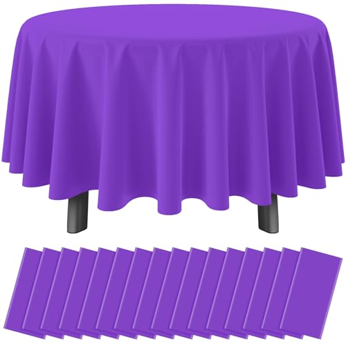 Image of Ragnhild 16 Pack Purple Plastic Tablecloth for Round Tables, Premium Decorative Purple Disposable Table Cloths for Parties, Bulk Round Party Table Cover for Birthday Anniversary Graduation, 84 Inch
