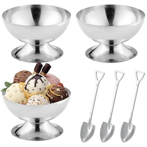 XineYuor 3PCS Copas de Helado de 300ml,Copa Helado Inox,Tazas de Helado para Postre,Copa Postre,Cuencos De Helado,Plato de Postre,Copas Helado Cristal,Cuencos de Postre,Ice Cream Bowls