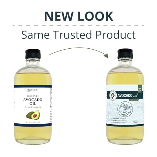 Image of Zatural 100% Pure Cold Pressed Avocado Oil GLASS Bottle - Non-GMO Refined, High Smoke Point 500F+, Perfect for Cooking Frying Baking Grilling, Dressings Sauces Marinades & Skincare Hair (16 fl oz)
