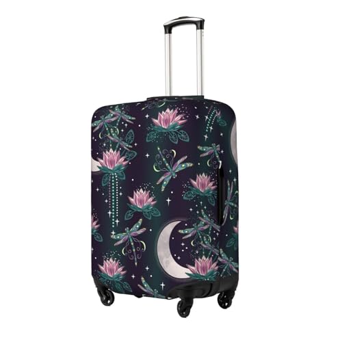 Travel Luggage Cover Spandex Suitcase Protector Bag,Flower Dragonflies Moon Anti-Scratch Fits 18-32 Inch Luggage, Suitcase Sleeve For Kid And Adult,Medium2