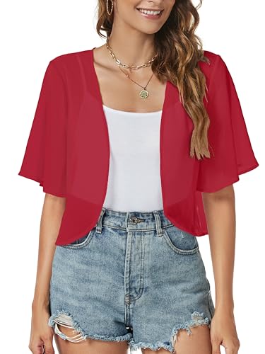 Image of ZNVGIRL Women Shrug Chiffon Cardigans Open Front Short Sleeve Bolero for Evening Dressy 2026