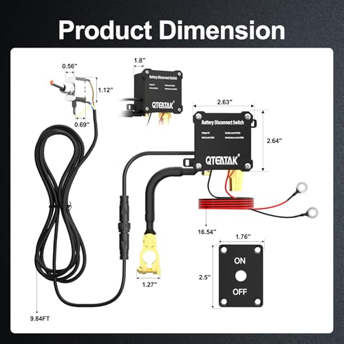 Image of 12V 250A Battery Disconnect Switch Kill Switch | 15A 250VAC ON /Off Illuminated Toggle Panel Switch for Truck RV, 9.84FT Cable,Prevent Battery Drain,in-Car Manual Cut-Off