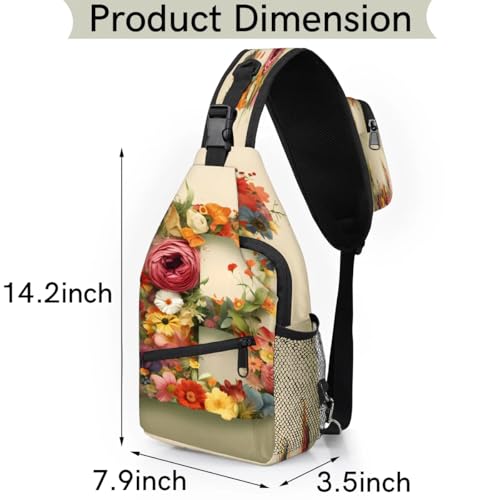 Bolso Sling para mujeres y hombres, patrón floral, multiuso miniatura 2