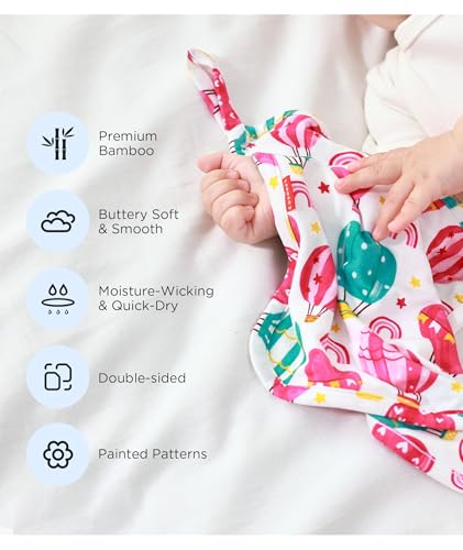 Image of Baby Lovey Security Blanket Set of 3, Bamboo-Derived Viscose, Super Soft and Breathable Baby Blanket with Attachable Loop, 9.5 inch*9.5 inch, Varicolored