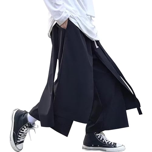 Black Wide-Leg Samurai Cargo Pants Japanese High Street Pants Hip Hop Casual Pants Streetwear Capri Pants Culottes