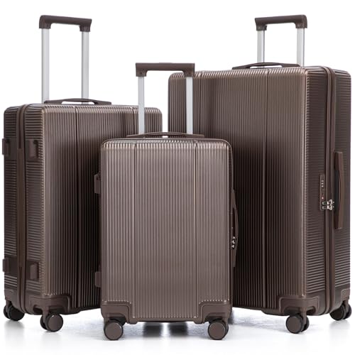 Image of Hardside Luggage Sets, Light Weight Suitcase with Spinner Wheels, Brown