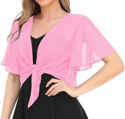 Image of Women's Solid Puff Sleeve Kimono Short Cardigan Loose Cover Up Casual Blouse Top Chiffon