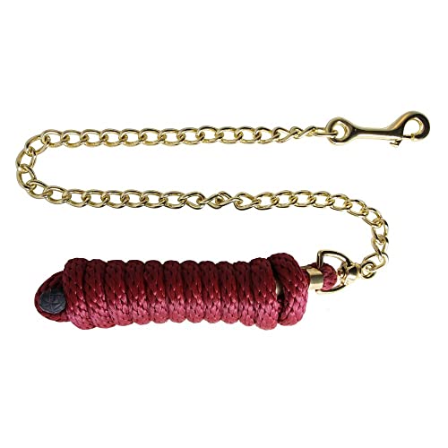 Schneiders Nylon Lead Rope with Brass Plated Chain | Durable & Rot-Resistant | 30 Brass-Plated Chain for Added Control | 8 Feet | Color Burgundy