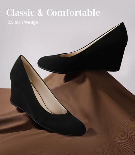 Ankis Closed Toe Wedges for Women, Black Nude Gold Silver Wedges Heels for Women Comfortable Medium Heel Wedges Work Pumps Shoes for Dressy Spring Fall - 2.5Inch2