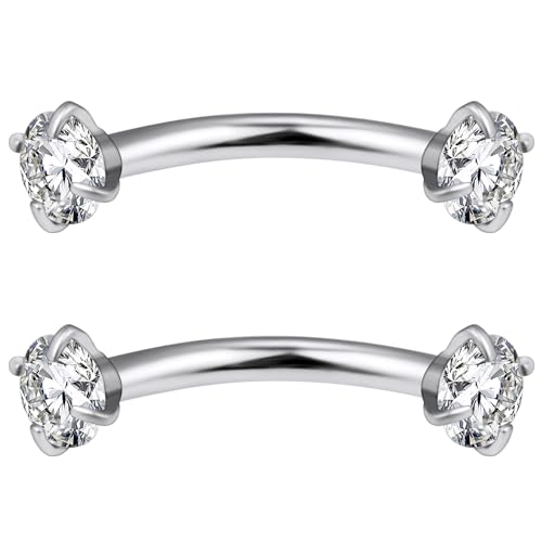 Eyebrow Piercing Jewelry Surgical Steel Cubic Zirconia Internally Threaded Vertical Labret Lip Jewelry Curved Barbell Tiny Eyebrow Rings Ear Rook Small Belly Button Ring for Women Men 16g