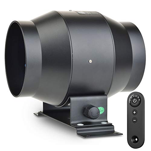 TerraBloom ECMF-100-R, Quiet 4" Inline Duct Fan with Wireless Remote Speed Controller, Air