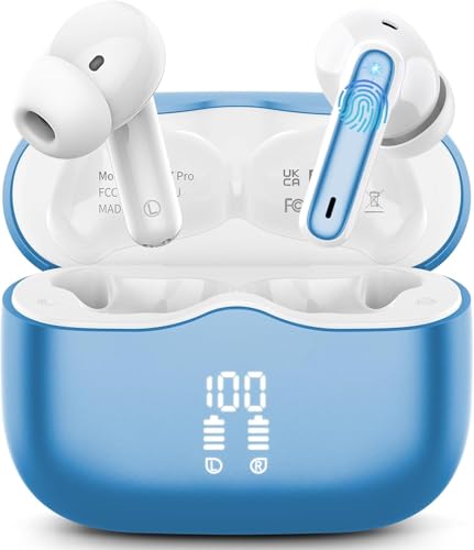 Wireless Earbuds, Bluetooth 5.4 Headphones in Ear 3D Bass Stereo, 40H Wireless Earphones with 4 ENC Noise Cancelling Mic, IP7 Waterproof Bluetooth Earbuds, AI-Enhanced Calls for Android iOS, Cerulean
