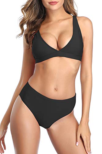 Conjunto de biquíni feminino de cintura alta, duas peças, roupa de banho esportiva, roupa de banho d