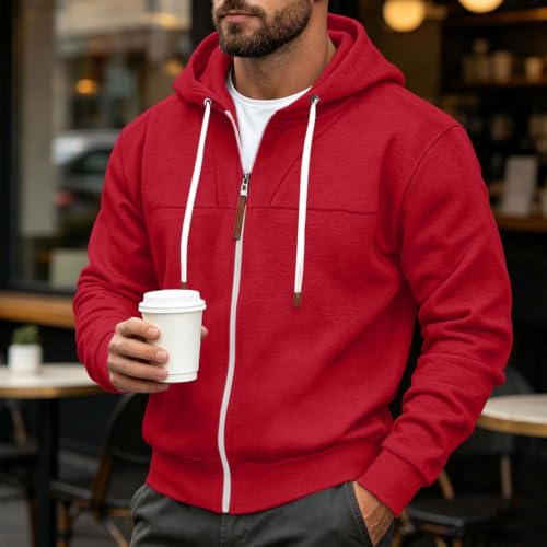 Mens Full Zip Hoodies Fashion Fleece Drawstring Hooded Sweatshirts Jackets - image 4