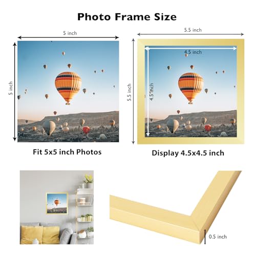 Image of JCJMY 5x5 Picture Frame Gold for Wall Hanging or Tabletop, Wall Mounting Horizontally or Vertically, 5 x 5 Square Wall Gallery Poster Photo Frame with Shatter Resistant Plexiglass, Gold