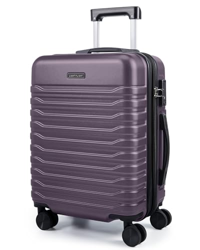 Image of LIGHT FLIGHT Expandable Carry On Luggage 22x14x9 Airline Approved with Double Spinner Wheels, 20 Inch Lightweight Hard Shell Rolling Suitcases with TSA Lock, Purple