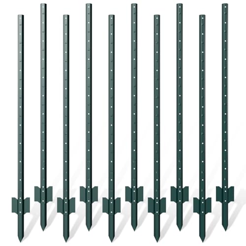 10 Pack Metal Fence Post, 6 Feet Heavy Duty Garden with U-Post, No Dig Garden Fence Stakes for Temporary Fencing, Corner Anchor