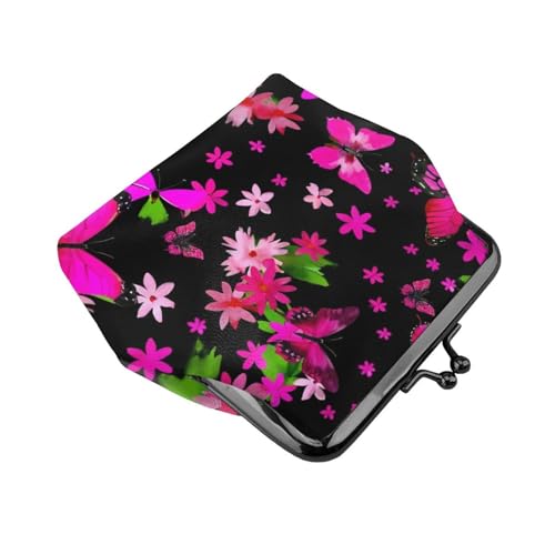 Pu Leather Buckle Coin Purse Garden-Flowers-Butterflies Girls Kiss-Lock Change Purse Wallets3