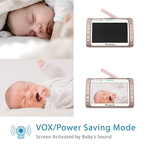 Moonybaby 5" Long Range No Wifi Baby Monitor With 3 Cameras For 3 Rooms, 15 Hour Battery Life, Auto Night Vision, 2-Way Talk Back, Temperature Display, Lullabies, Eco/Voice Activation #TOP3