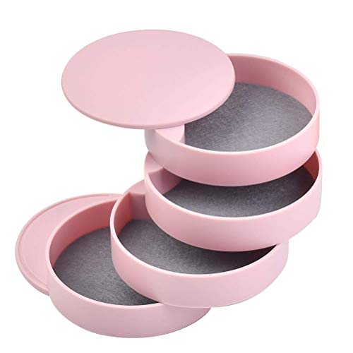 ONFMY Caja de de Organizador Almacenamiento de Joyas Giratorio de 360 Grados de 4 Capas con Espejo para Niñas, Mujeres, Pendientes, Anillos, Pulseras, Relojes（Rosa）