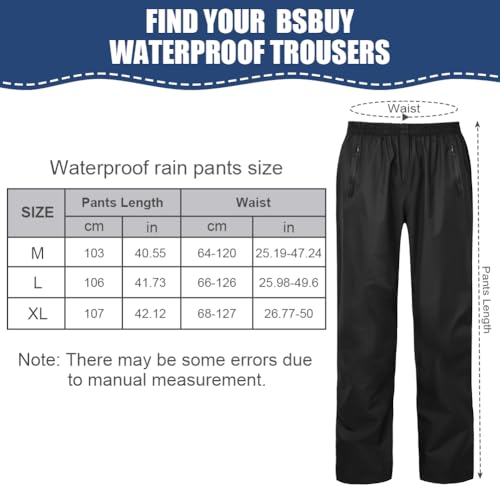Adult Waterproof Trousers Mens Womens Overtrousers Lightweight Waterproof Rain Trousers Breathable Rain Pants with Packaway Bag Outdoor Windproof Rain Over Pants for Golf Hiking Fishing Cycling - Image 4