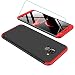 Produktbild JOYTAG Kompatibel Samsung A6 2018 Hülle,Handyhülle+Hartglas Glasfilm Schutzfolie 360 Grad Ultra dünn Alles inklusive Schutz 3 in 1 PC Telefon Cover case-Rote Schwarz