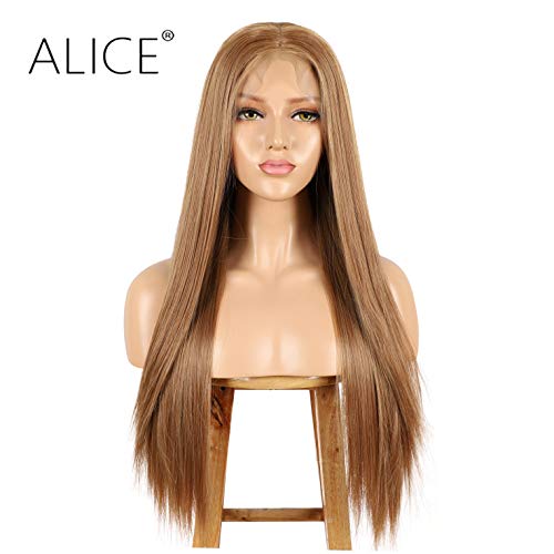 ALICE Lace Front Strawberry Blonde Wig, 13x6 Deep Part 22" Long Straight Synthetic Wig for Women, Pre Plucked with Natural Hairline and Baby Hair