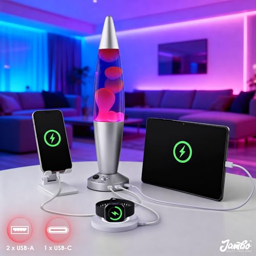 Image of JAMBO Upgraded Motion Lamp - 16 inch Blue Liquid, Purple Wax - USB Ports, Timer - Night Light for Adults, Teens, Kids - Bedroom, Living Room, Office Decor Lamp