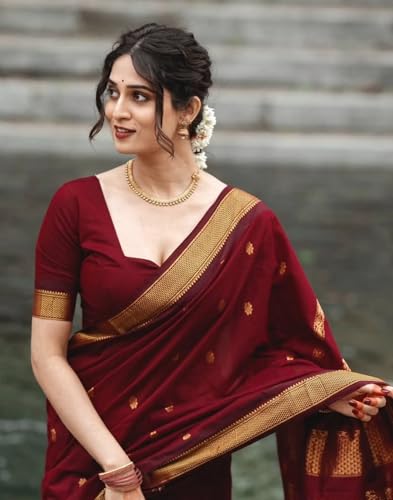 Image of SIRIL Women's Banarasi Kanjivaram Soft Silk Jacquard Saree with Unstitched Blouse Piece