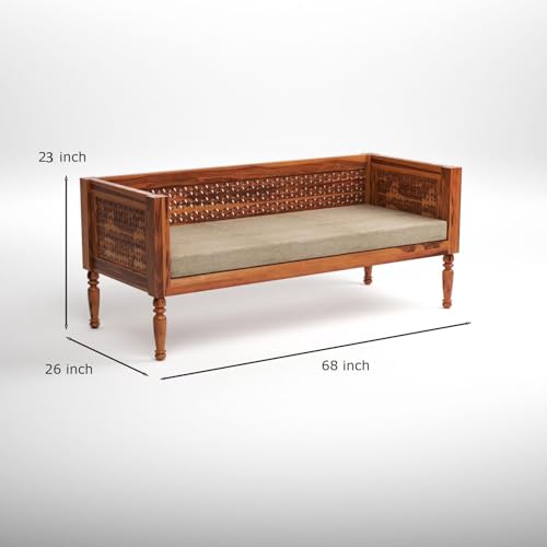 Image of Sheesham Wooden 5 Seater Sofa Set for Living Room | Rosewood Cushion Sofa | Solid Wood Sofa Set for Lounge (Honey, 5 Seater)