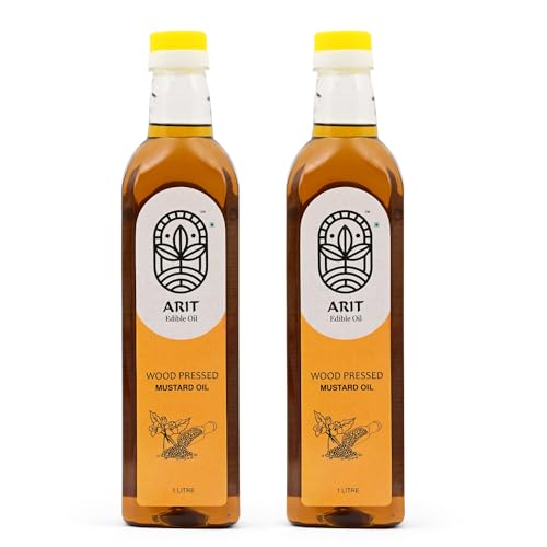 Image of ARIT Wood Pressed Black Mustard Cooking Extract 2L (1L x 2) | Naturally Cholesterol Free | Cold Pressed Kacchi Ghani Kolhu Chekku Process | Rich Flavor for Indian Cooking