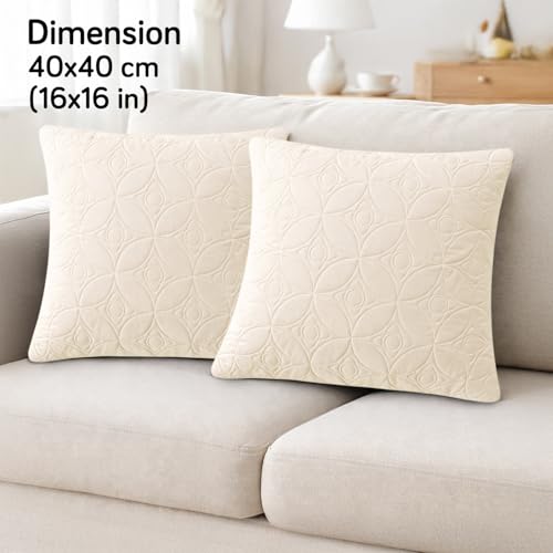 Image of HOKIPO 100% Leakproof Quilted Cushion Cover for Sofa 16x16 Inches, Set of 2, Bisque Beige (AR-6280-BGE*2)