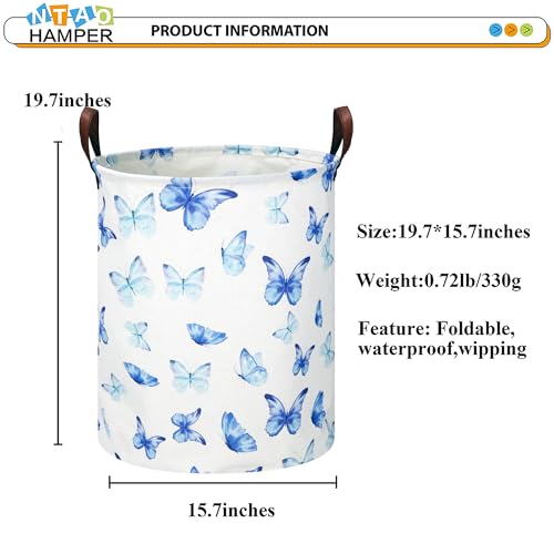 Image of NTAOHAMPER Kids Laundry Hamper, Waterproof Storage Bin, Baby Nursery Hamper, Clothes Organizer, Toys Bin, Room Decor(Blue Butterfly)