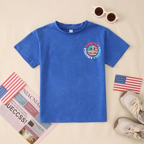 Image of MODNTOGA Boys Girls 4th of July Shirt USA Flag Graphic T-Shirt Big Kids America Print Short Sleeve Patriotic Holiday Tee Tops (Blue, 6-7 Years)