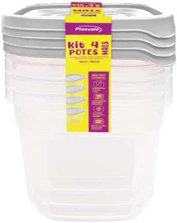 Kit 4 Potes Linha Mais 530 ml Plasvale – Freezer e Micro-ondas, B...