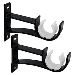 SEGNAYEN Curtain Rod Bracket, Single Holder Hooks 2 Pack Heavy Duty for 1 Inch 2.54CM Large Drapery Rods, Black Hangers Supports