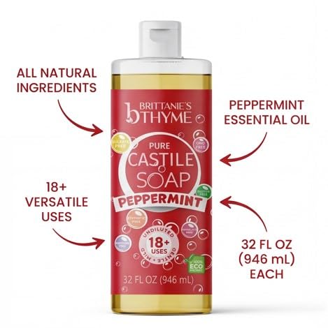 Brittanie's Pure Castile Liquid Soap Peppermint – 2 Pack (32oz Each) | Natural, Organic, Multi-Purpose Soap for Body, Face, Home & Pets | Vegan, Sulfate-Free, Made in USA - Image 5