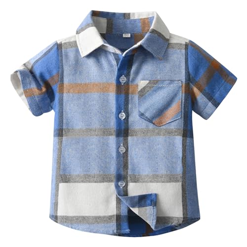 Amur Leopard Kinder Jungen Hemd Übergangsjacke Kurzärmelige Mantel Mädchen Outdoorjacke Kariertem Hemden für Sommer, Blau, 104-110 (Etikettengröße: 110)