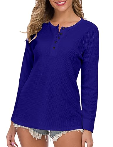 Image of MOLERANI Womens Long Sleeve Waffle Knit Henley Shirts Tunic Tops