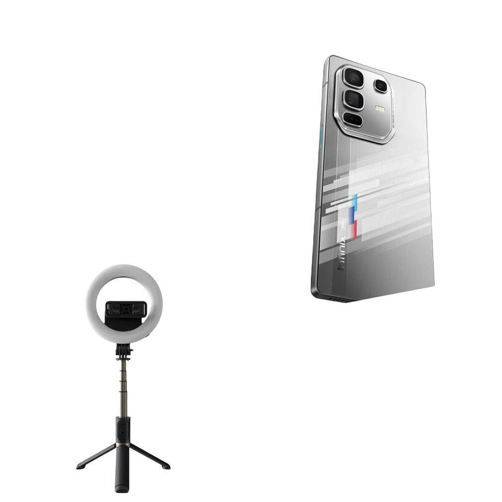 BoxWave Stand and Mount Compatible with Infinix Note 50 Pro+ 5G - RingLight SelfiePod, Selfie Stick Extendable Arm with Ring Light - Jet Black