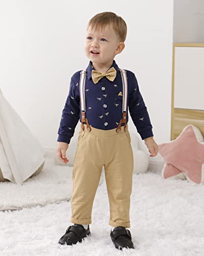 Yallet Baby Boy Clothes Set Infant Tuxedo Long Sleeve Gentleman Suit Outfits + Beret Hat + Suspender Pants + Bowtie 0-18M #TOP1