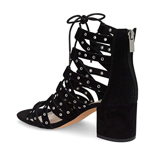 Xyd Women Gladiator Lace Up Heeled Sandals Open Toe Strappy Cutout Back Zips Dress Pumps Shoes Size 13 Black #TOP1