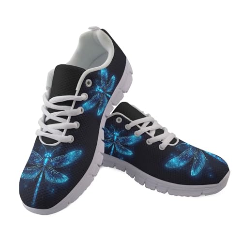 JUDENTIDOS Blue Dragonfly Sneakers for Women Light Lace-up Flats Sneakers Fashion Outdoor Walking Running Shoes