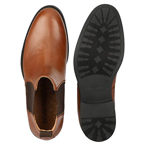Image of Brand: Indiansole- Handmade Durable TRP Sole Elastic Black Leather Formal Casual Ankle Height Chelsea Boots Shoes for Men Best for Work