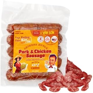 SIMPLY FOOD Traditional Chinese Styled Pork and Chicken Flavored Sausage (Lạp xưởng tươi Heo và Gà/ Lap Cheong) – 14 oz/pack, Made in the USA, VAN SON Approved, Sweet and Savory Flavored Sausages