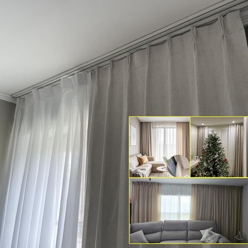 Miniatura 5 de Ceiling Curtain Track Riel De Cortina De Techo Doble, 1-7ms Silencioso Barra Oculto De Alta Resistencia, Con Poleas Y Tornillos, Fácilinstalación For Sala De Estar Baño Dormitorio Kit Metallic,2m