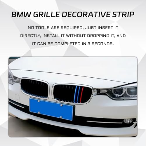 Image of Grille Insert Trims for BMW Front Grill Inserts M-Colored Snap-on Grill Mesh Trims Strips for BMW 2013-2019 F30 F35 3 Series 11-Beam Grille Classic Decorative Accessories(11 Beams)