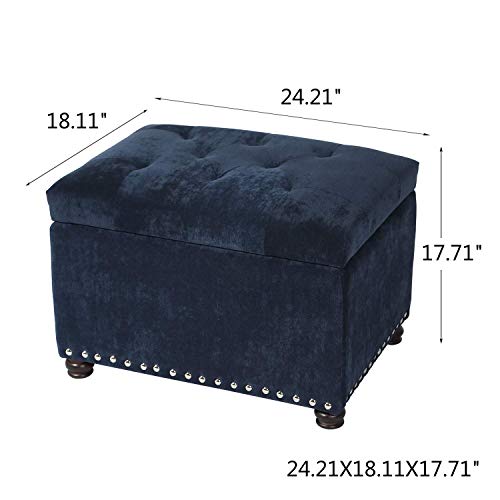 Image of Joveco 24 inch Ottoman with Storage for Living Room Rectangular Fabric Tufted Bench Footrest (Dark Blue)