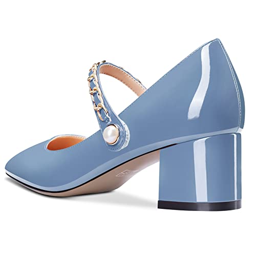 Aachcol Women Chunky Block Mid Low Heel Pumps Mary Jane Slip-on Square Toe Dress Shoes Office Party Wedding Patent 2 Inch3