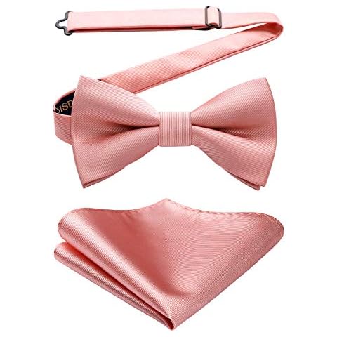 HISDERN Herren Fliege Verstellbar Pinke Rose Fliege für Hochzeit mit Einstecktuch Set,Anzug,Smoking Klassisch Geschäft Cover